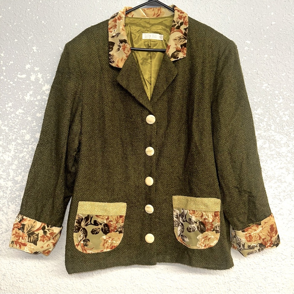 Women’s vtg Lilly Hill plus size tweed floral velour accent jacket sz 1X